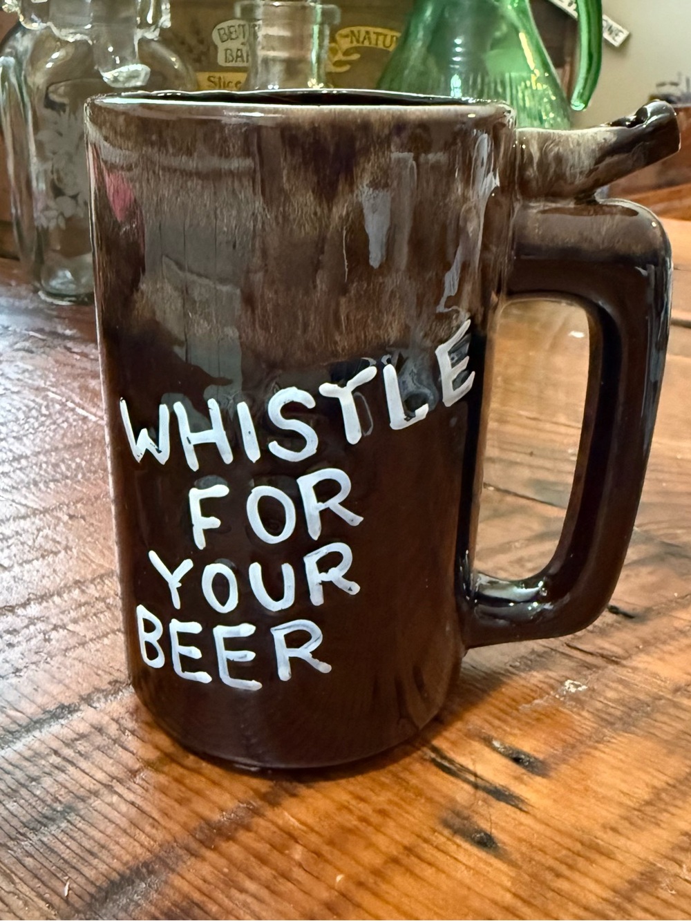Vintage Ceramic Beer Mug with a Whistle handle